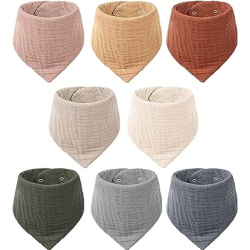 Konssy Muslin Baby Bibs 8 Pack Bandana Drool 100% Cotton for Unisex Baby, Solid Colors Set Teething and Drooling