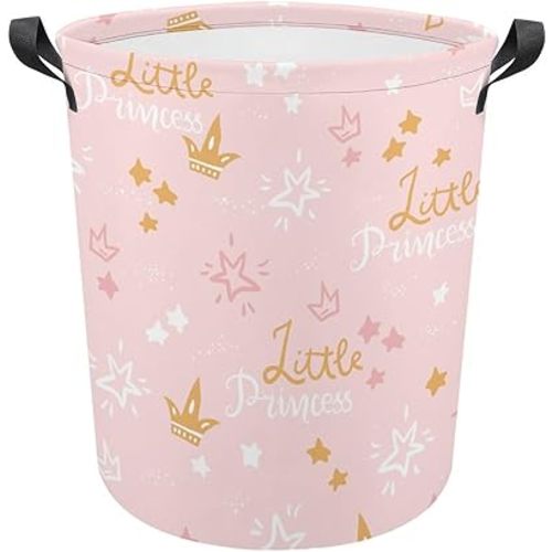 Star Crown Princess Laundry Basket Pink Girls Hamper Dirty Clothes Basket Organizer Kids Room Decor