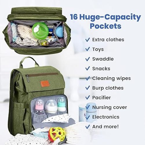 PILLANI Baby Diaper Bag Backpack - Large Bag for Boys & Girls - Diaper Backpack - Travel Diaper Bags w/Changing Pad, Baby Registry Search & Shower Gifts - Essentials Must Haves Newborn Stuff for Mom