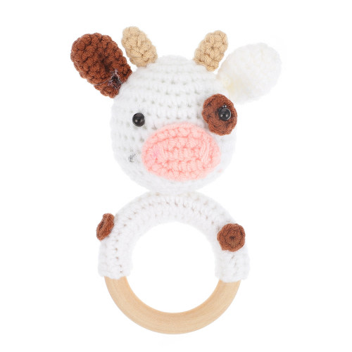 Qiysamall Woven Baby Rattle Shaker Toy Wooden Teething Ring Teether Toy Baby Shower Gift