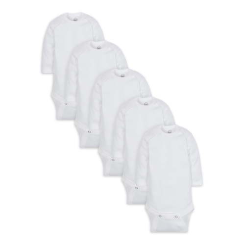 Wonder Nation Baby Neutral Casual Cotton White Long Sleeve Bodysuits, 5-Pack, Newborn-24 Months