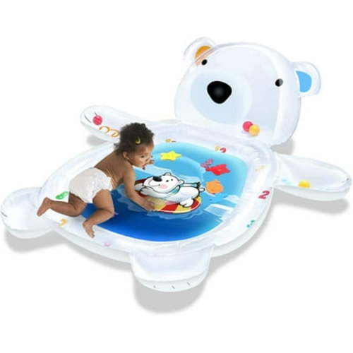 QPAU Baby Tummy Time Water Mat, Bear Design, Toys for Infants/Toddlers 0-12 Months, Stimulates Development