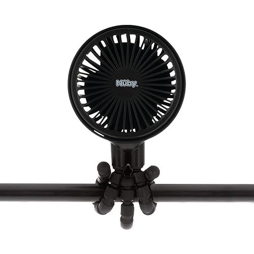 Nuby 3-Speed Stroller Fan with Adjustable Legs - Stroller Accessories - Baby Essentials for Travel - Black