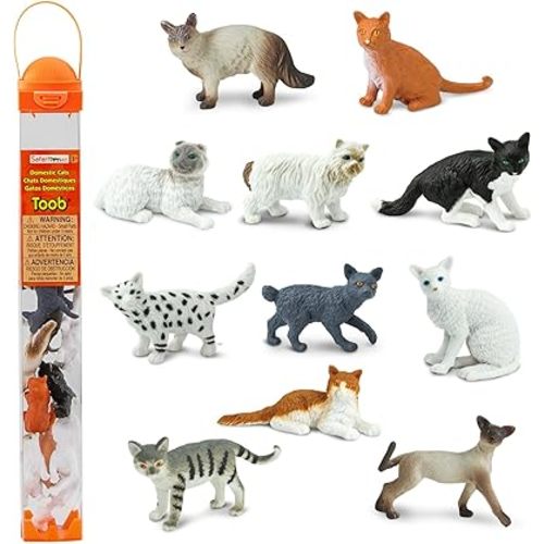 Safari Ltd. Domestic Cats TOOB - 11 Mini Figurines Including Balinese, Gray Tabby, Angora, Birman, Siamese, and More - Toy Set for Boys, Girls & Kids 3+