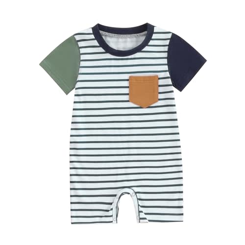 Kupretty Baby Boy Romper Newborn Infant Clothes Summer Short Sleeve Striped Jumpsuit Playsuit Bodysuit
