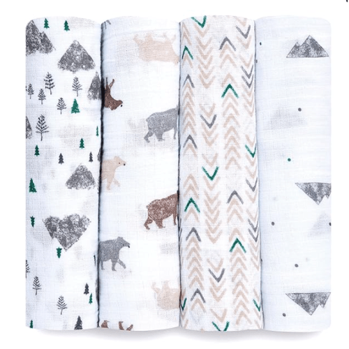 aden + anais Essentials Swaddle Blanket, Muslin Blankets for Girls & Boys, Baby Receiving Swaddles, Newborn Gifts, Infant Shower Items, Toddler Gift, Wearable Swaddling Set, 4 Pack, Bear Necessities