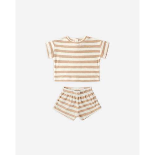 Terry Tee + Short Set Latte Stripe