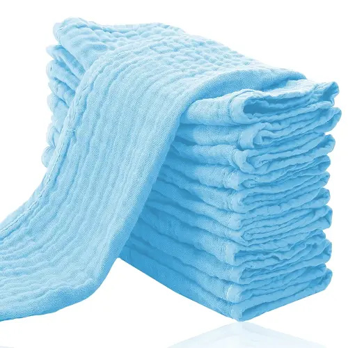 Cute Castle 12 Pack Muslin Burp Cloths for Baby - Ultra-Soft 100% Cotton Baby Washcloths - Large 20'' by 10'' Super Absorbent Milk Spit Up Rags - Burpy Cloths for Unisex, Boy, Girl - Aquamarine