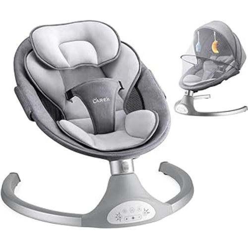 Larex Baby Swing for Infants | Electric Bouncer for Babies,Portable Swing for Baby Boy Girl,Remote Control Indoor Baby Rocker with 5 Sway Speeds,1 Seat Positions,10 Music and Bluetooth (Gray)