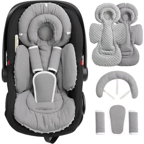 TinlyFinly Infant Car Seat Insert Muslin Cotton Reversible, Gray