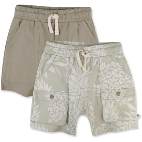 HonestBaby unisex-baby 2-pack Cargo Shorts 100% Organic Cotton for Infant Baby and Toddler, Boys, Girls