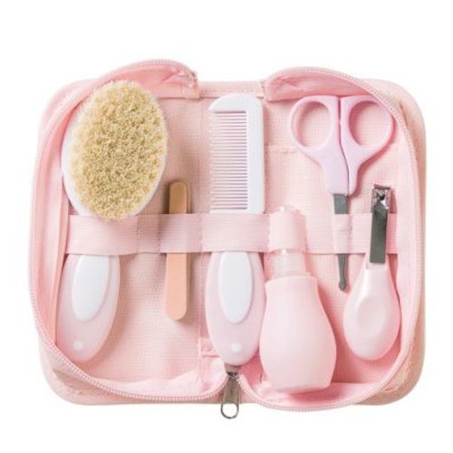 SARO Pink Baby Grooming Kit: Gentle Hair & Nail Care Set for Newborns - Includes Travel Case