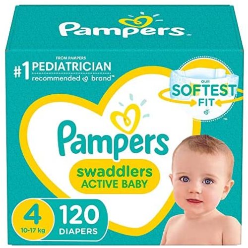 Diapers Size 4, 120 Count - Pampers Swaddlers Active Baby Disposable Diapers, Enormous Pack (Packaging May Vary)