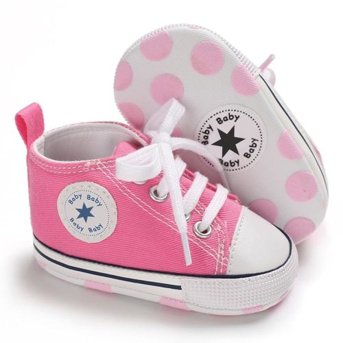 Unisex Baby Boys Girls Shoes, Newborn Infant Non-Slip Canvas Denim High Top Sneakers, Toddler First Walkers Shoes
