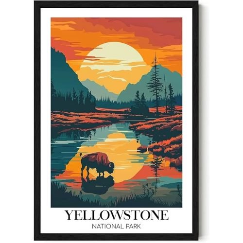 LissiArt97 Yellowstone National Park Poster - Yellowstone Wall Art Living Room - Poster Wall Decor Nature Landscape For Bedroom - Office - Home - National Park Travel Poster 11X17 Inches, White