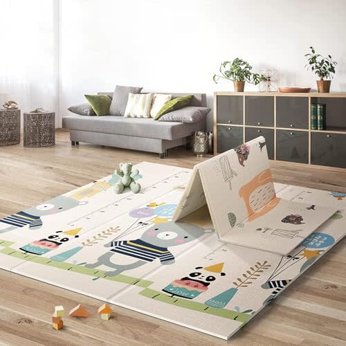 UANLAUO Baby Mat for Floor - Foldable Baby Play Mat for Babies Toddlers, 59" X 59" Extra Large Infant Playmat Foam Mats for Kids Waterproof, Reversible Portable Playmat for Babies, Indoor, Outdoor