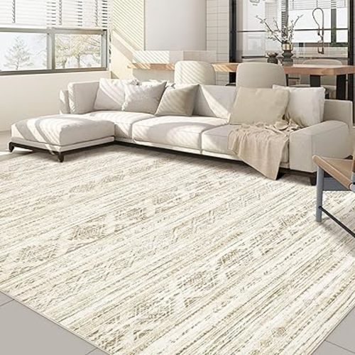 Nakagishi 6x9 Area Rugs Living Room: Washable Boho Large Neutral Modern Soft Farmhouse Beige Rug Stain Resistant Indoor Floor Non-Slip Carpet for Women Home Enthusiasts Aged 25-45 - Bedroom Room Decor