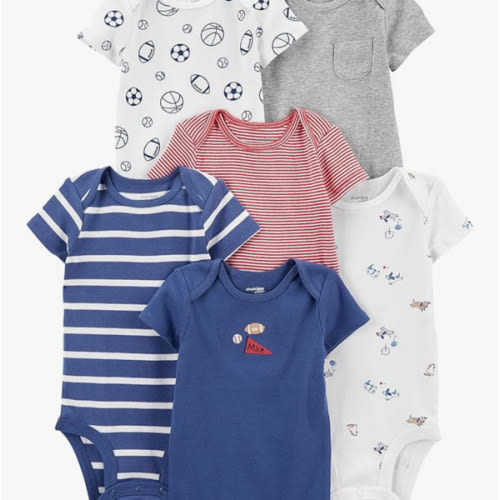 Baby Boys' 6-Pack Short-Sleeve Bodysuit, 3-6 months, Multicolor/Dogs/Mini Stripe/Sports Pack