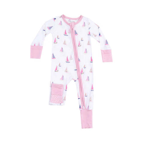Baby White/Pink Sailboats 2 Way Zipper Romper | The Red Wagon