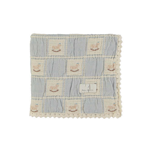 Rocking Horse Blanket – Blue Patchwork | Organic Cotton Baby Blanket by Bebe Organic– Poppys Collection