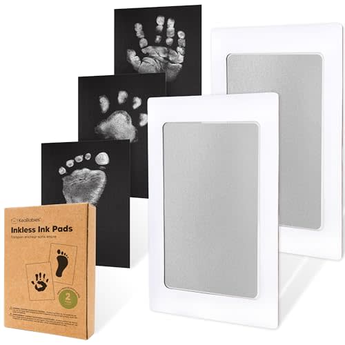 2-Pack Inkless Baby Hand and Footprint Kit - Mess Free Ink Pad for Newborn Keepsake, Dog Nose & Paw Print Kit, Clean Touch Ink Pad for Baby Hand & Footprints, Ideal Mother's Day Gifts (Silver)