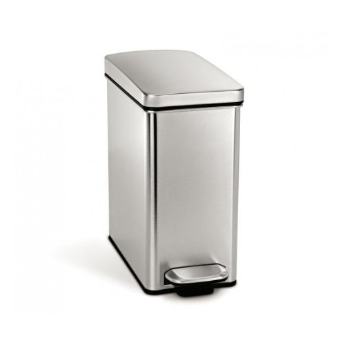 simplehuman 10 Liter / 2.6 Gallon Stainless Steel Bathroom Slim Profile Trash Can, Brushed Stainless Steel