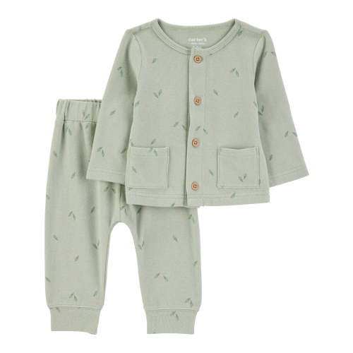 Carter's Child of Mine Baby Plush Outfit Set, Newborn-12 Months, Jersey, Green Leaf Print