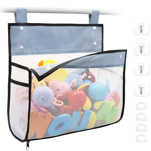 Bath Toy Organizer Multiple Ways to Hang, Extra Large Opening Bathroom Toy Holder, Bottom Zipper Bathtub Toy Storage Bag