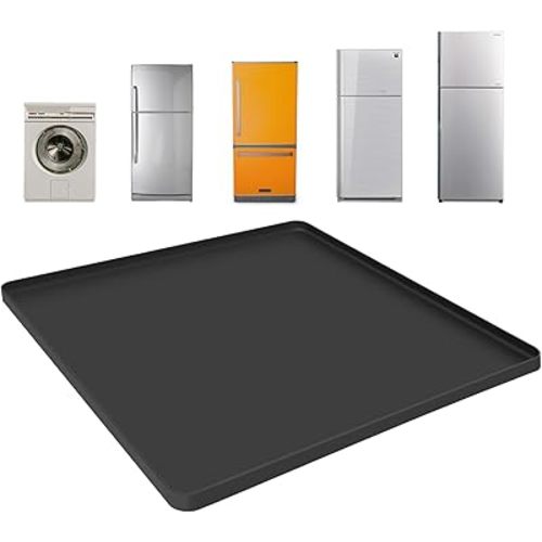 Mini Fridge Silicone Mat with Raised Edge,23.6''x23.6''x0.7'',Under Washing Machine Pad Under Mini Refrigerator Freezer Protect from Appliance Leaks Water Spills Absorbent, Easy to Clean (black)