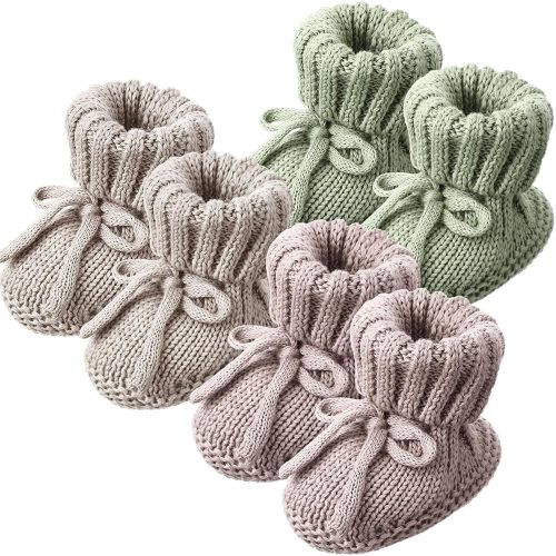 3 Pairs Knitted Baby Booties 0-6 Months Newborn Baby Shoes First Walkers Cozy Shoes for Infant Girl Boy