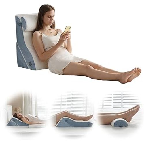Qirroboni 3PCS Orthopedic Bed Wedge Pillow Set, Adjustable Pillows for Neck, Back and Leg Pain Relief Comfortable & Post Surgery Foam - Heartburn, Anti Snoring, Acid Reflux & GERD Sleeping Navy