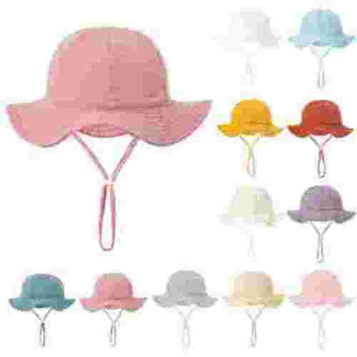 Lovskoo Infant Bucket Hat Wide Brim Baby Summer Sun Protection Floppy Fashion Solid Color Sun-hat Outdoor Cute Sunscreen Hot Pink 3-12 Months