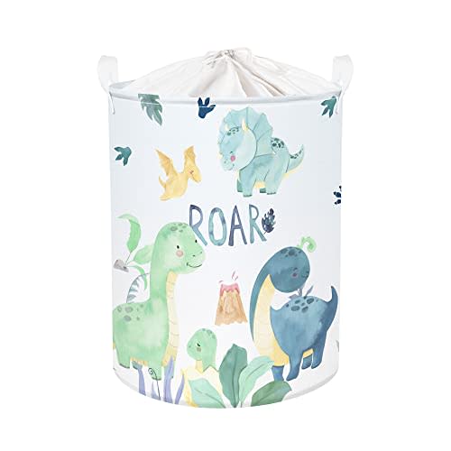 Clastyle 63L Dinosaur Collapsible Kid Room Basket Dragon Dirty Clothes Hamper for Boy Girl Large Toy Blanket Nursery Storage Basket, Green