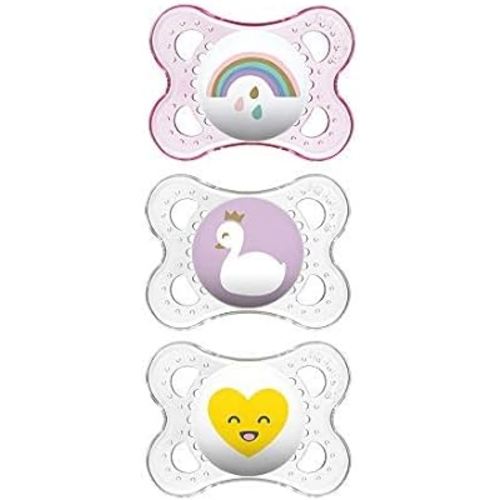 MAM Clear 0-6 Month Pacifiers Value Pack (3 Pack), 0-6 Months Baby Girl Pacifiers, Best Pacifier for Breastfed Babies