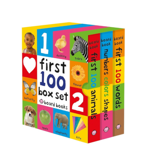 First 100 Board Book Box Set (3 books): First 100 Words, Numbers Colors Shapes, and First 100 Animals