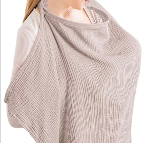 Konssy Muslin Nursing Cover for Baby Breastfeeding, Breathable 100% Cotton Breastfeeding Cover with Rigid Hoop for Mother Nursing Apron, Multi-use Carseat Canopy (Taupe)