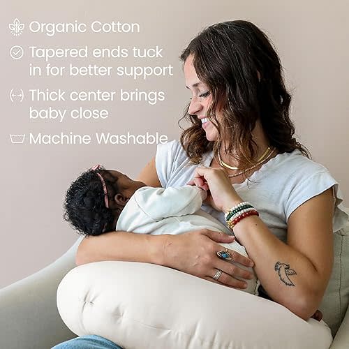 snuggle me Organic Nursing Pillow - Bottle & Breastfeeding Pillow with Organic Cotton Cover & Fiberfill, Machine Washable, Newborn Essentials Must Haves (Natural)