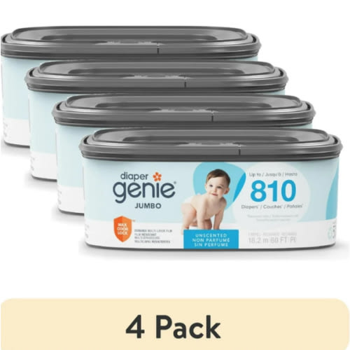 (4 pack) Diaper Genie Jumbo Square Refill, Unscented, Holds up to 810 Newborn Diapers, Blue - Walmart.com