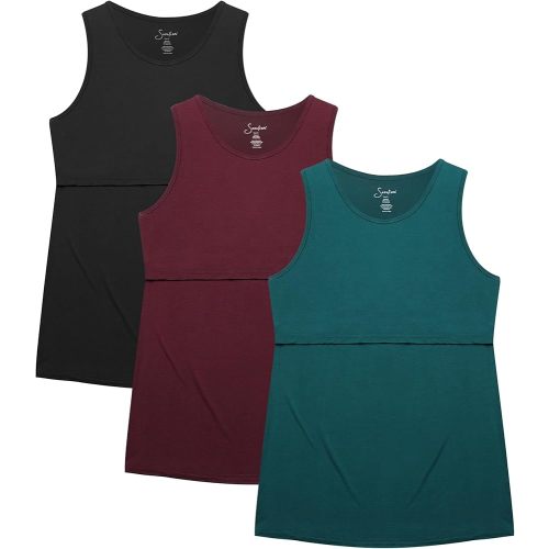 Sosolism 3 Pack Nursing Tank Tops Sleeveless Workout Pumping Shirts Scoop Neck Double Layer Summer Breastfeeding Tops