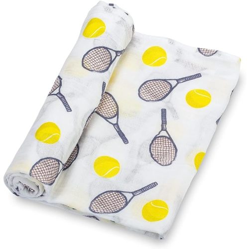 LollyBanks Baby Blanket, 100% Cotton Muslin Swaddle Blankets for Boys and Girls, Large 47 x 47 Inches Newborn Blanket, Soft and Breathable Swaddle Blanket, Baby Essentials, Registry (Tennis Print)