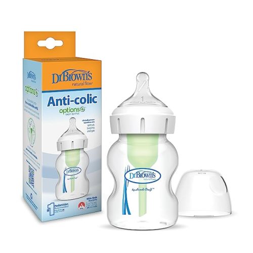 Dr. Brown's Natural Flow Anti-Colic Options+Wide-Neck Baby Bottle, 5 oz/150 mL, Level 1 Nipple, 1-Pack, 0m+