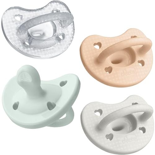 Chicco PhysioForma Luxe Silicone One Piece Pacifier for Babies Aged 0-6m | Fashion Textured Shield | BPA & Latex Free | Reusable Sterilizing Case | Multicolor, 4pk
