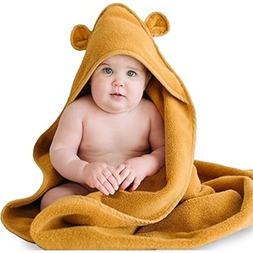 Natemia Hooded Baby Bath Towel - 100% Organic Cotton Baby Towels for Newborns, Toddlers, Boys, Girls - Soft Absorbent 450 GSM - Gentle on Sensitive Skin - Baby Shower Registry Gift (35" x 35")