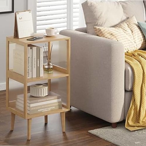 TUTOTAK 3 Tier Book Shelf, 3 Cube Bookcase, Bookshelf Storage Organizer with Legs, Display Shelf Freestanding for Bedroom, Living Room, Home Office, Oak BS02BO003