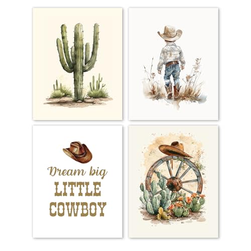 Hxlac Western Cowboy Nursery Wall Art Prints Set of 4 UNFRAMED - Western Wall Decor for Toddler Baby Boy Room, Cowboy Nursery Decor Pictures Wall Decor (8x10 Inches)