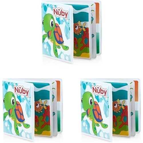 Nuby Bath Fun Time Book with Water-Proof Pages and Surprise Squeaker, Early Education, 0 M+ (Pack of 3)
