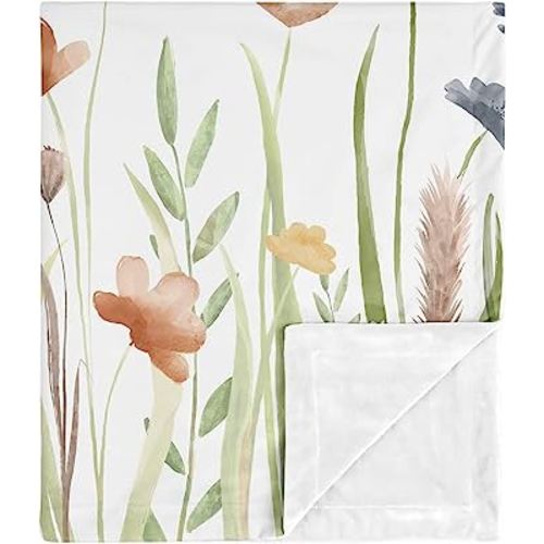 Sweet Jojo Designs Boho Floral Garden Flower Girl Soft Baby Blanket Receiving Security Stroller Swaddle Toddler Newborn Infant Kids Travel Warm Minky Green Watercolor Bohemian Floral Vintage Shabby