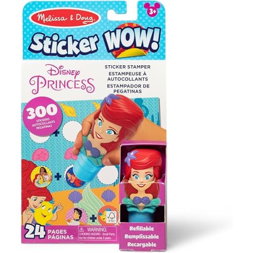 Melissa & Doug Sticker Wow!™ 24-Page Activity Pad and Sticker Stamper, 300 Stickers, Arts and Crafts Fidget Toy Collectible Character – Disney Princess Ariel - for Kids Ages 3+ - FSC Certified