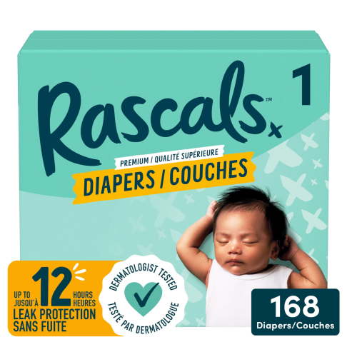 Rascals Premium Diapers, Size 1, Carton, 168 Count, Unisex Baby Diaper - Walmart.ca