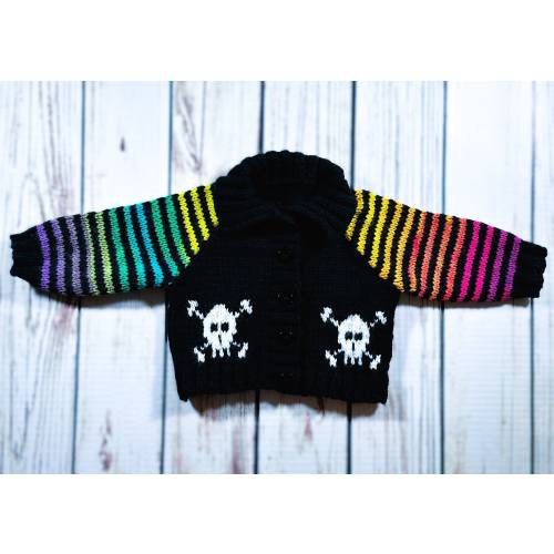 Baby Goth Knitted Skull Hoodie Hoody Cardigan Jacket Clothes Black Rainbow punk emo Gothic Horror Halloween Alternative Spooky Gift 0-12M